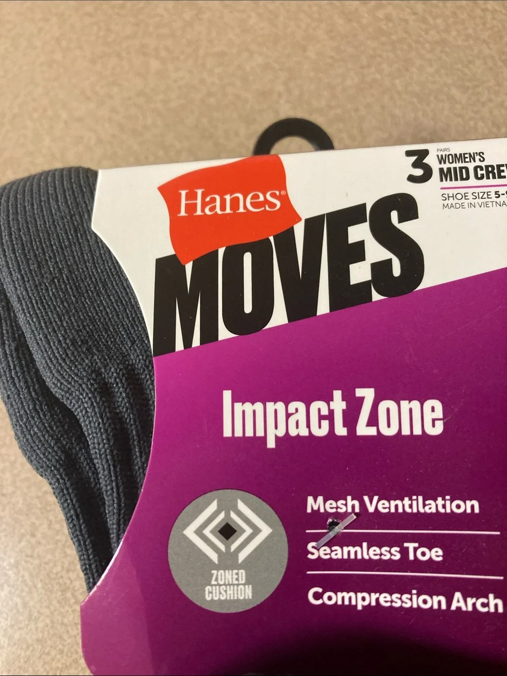 Hanes Moves Women's gray black and white mid Crew Socks - Impact Zone
